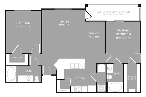 Floor plan for 2 beds, 2 baths, 1170 sqft